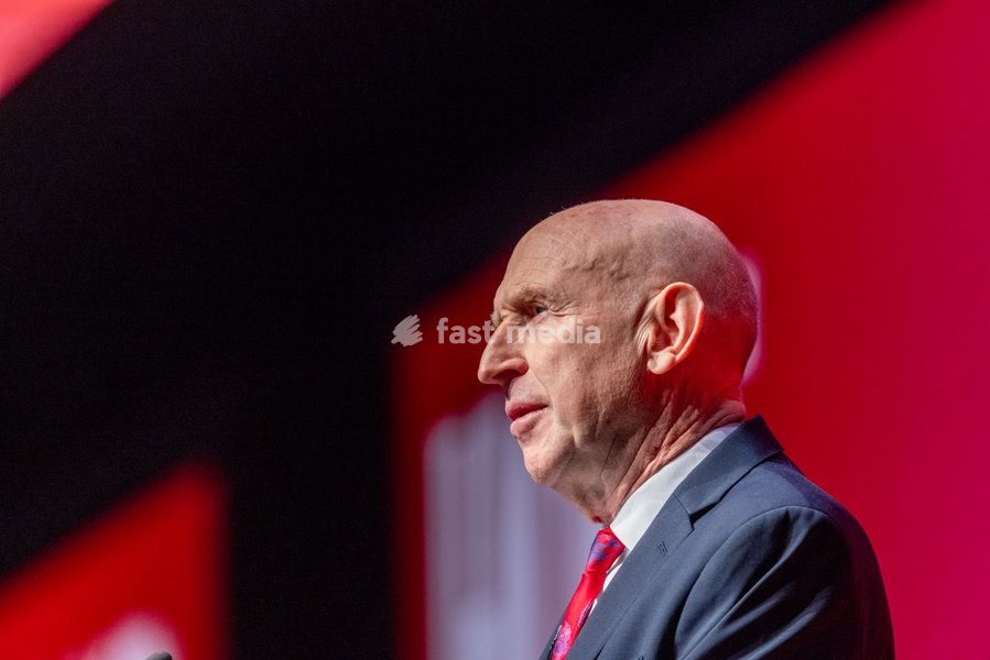 28 September 2026, Liverpool, UK. John Healey, Labour MP and Chancellor of the Exchequer, addresses delegates and attendees during Day 2 of the Labour Party Annual Conference 2026 at ACC Liverpool