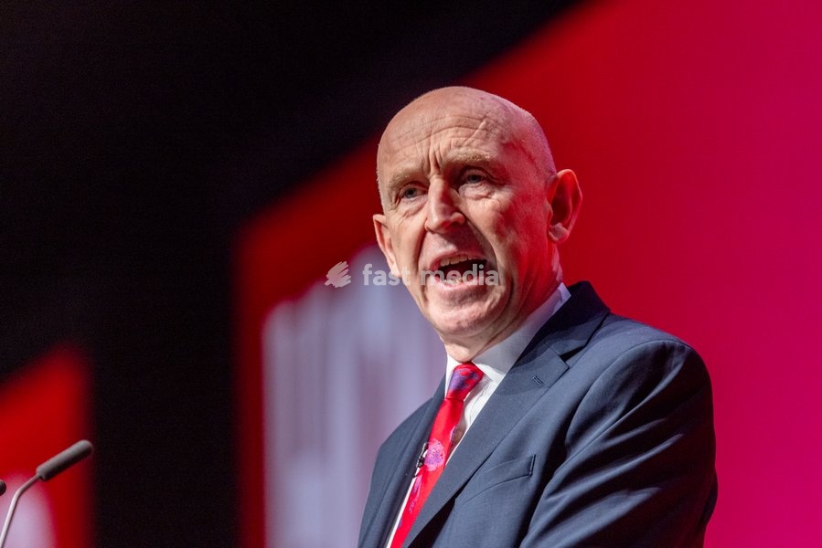 28 September 2026, Liverpool, UK. John Healey, Labour MP and Chancellor of the Exchequer, addresses delegates and attendees during Day 2 of the Labour Party Annual Conference 2026 at ACC Liverpool