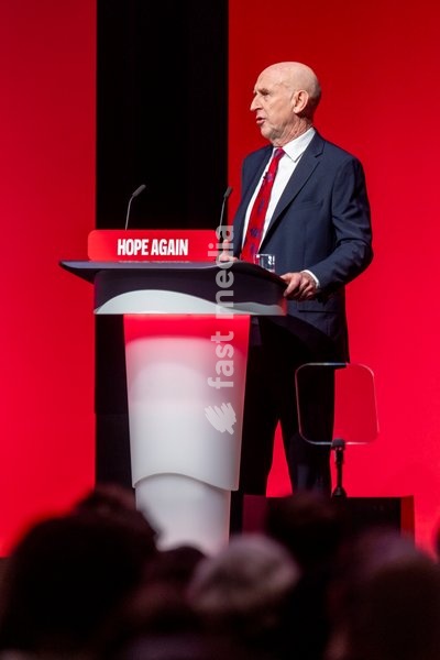 28 September 2026, Liverpool, UK. John Healey, Labour MP and Chancellor of the Exchequer, addresses delegates and attendees during Day 2 of the Labour Party Annual Conference 2026 at ACC Liverpool