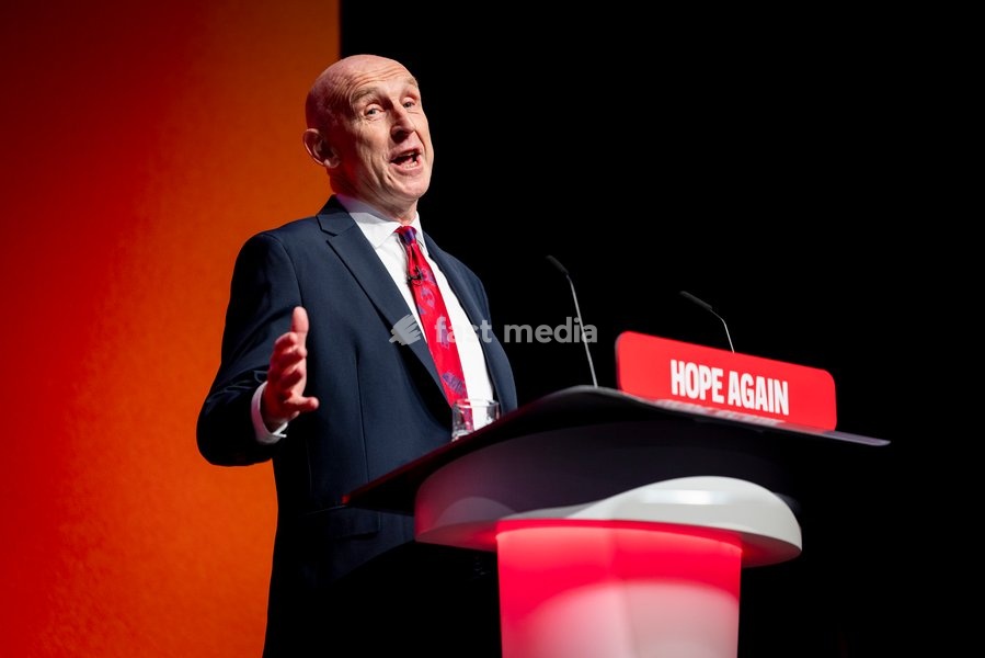 28 September 2026, Liverpool, UK. John Healey, Labour MP and Chancellor of the Exchequer, addresses delegates and attendees during Day 2 of the Labour Party Annual Conference 2026 at ACC Liverpool