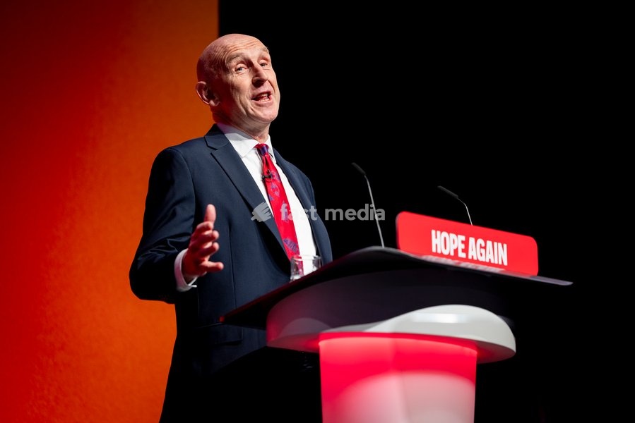 28 September 2026, Liverpool, UK. John Healey, Labour MP and Chancellor of the Exchequer, addresses delegates and attendees during Day 2 of the Labour Party Annual Conference 2026 at ACC Liverpool