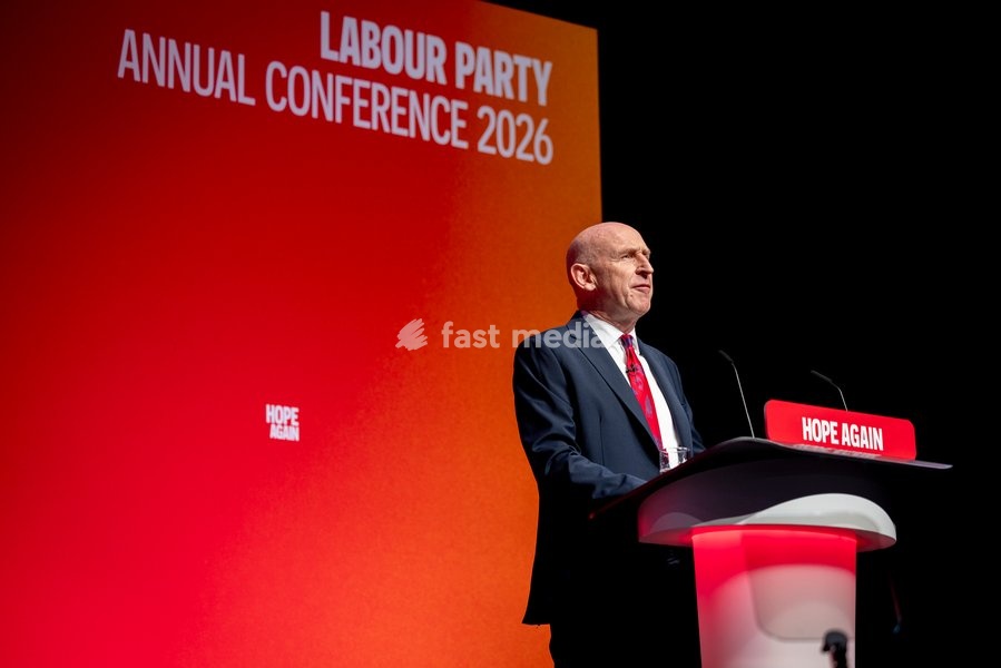 28 September 2026, Liverpool, UK. John Healey, Labour MP and Chancellor of the Exchequer, addresses delegates and attendees during Day 2 of the Labour Party Annual Conference 2026 at ACC Liverpool
