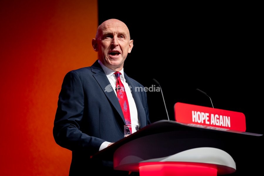 28 September 2026, Liverpool, UK. John Healey, Labour MP and Chancellor of the Exchequer, addresses delegates and attendees during Day 2 of the Labour Party Annual Conference 2026 at ACC Liverpool