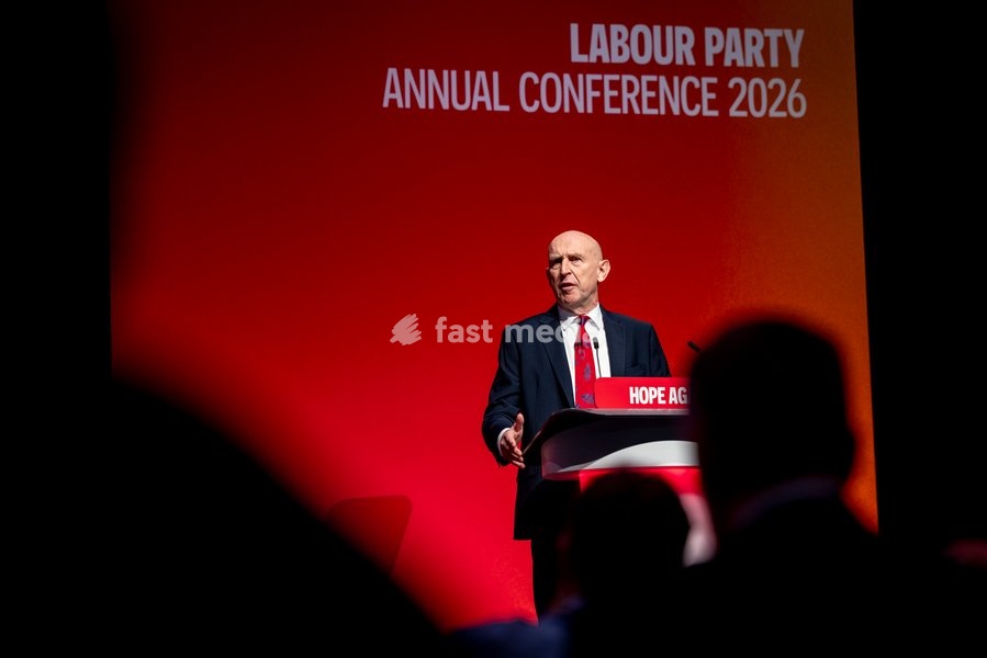28 September 2026, Liverpool, UK. John Healey, Labour MP and Chancellor of the Exchequer, addresses delegates and attendees during Day 2 of the Labour Party Annual Conference 2026 at ACC Liverpool