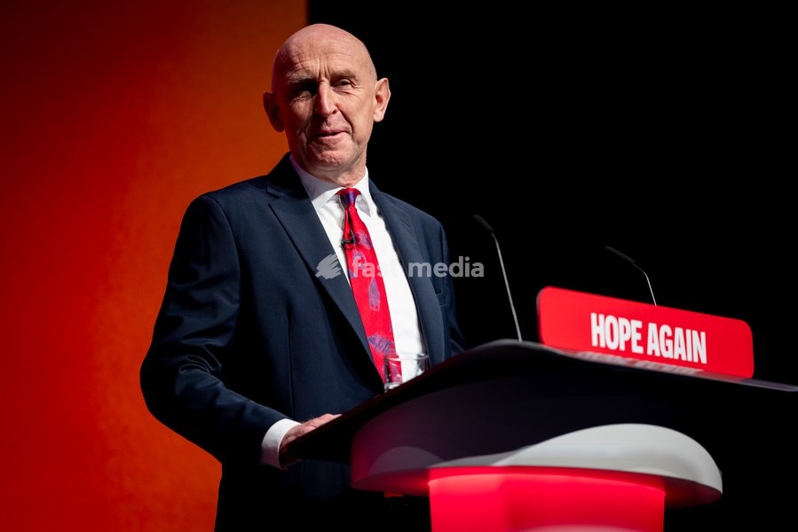 28 September 2026, Liverpool, UK. John Healey, Labour MP and Chancellor of the Exchequer, addresses delegates and attendees during Day 2 of the Labour Party Annual Conference 2026 at ACC Liverpool