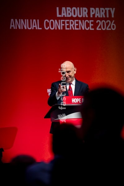 28 September 2026, Liverpool, UK. John Healey, Labour MP and Chancellor of the Exchequer, addresses delegates and attendees during Day 2 of the Labour Party Annual Conference 2026 at ACC Liverpool