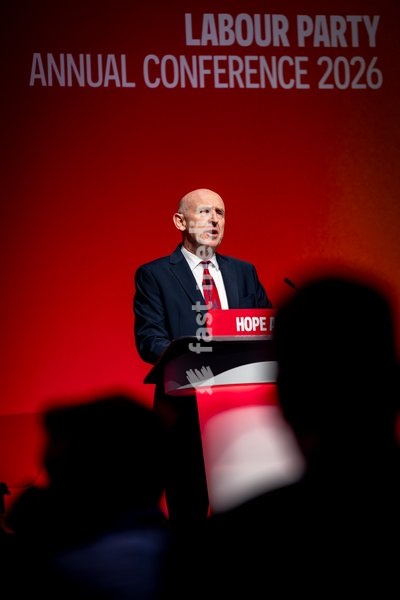 28 September 2026, Liverpool, UK. John Healey, Labour MP and Chancellor of the Exchequer, addresses delegates and attendees during Day 2 of the Labour Party Annual Conference 2026 at ACC Liverpool