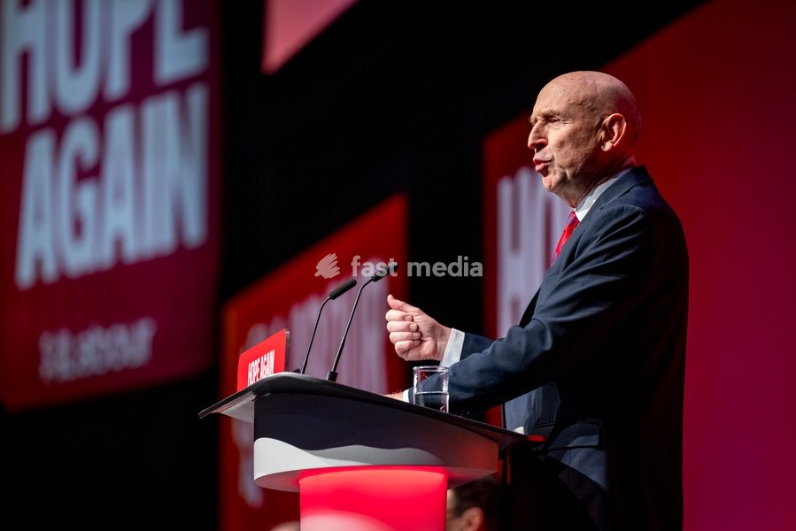 28 September 2026, Liverpool, UK. John Healey, Labour MP and Chancellor of the Exchequer, addresses delegates and attendees during Day 2 of the Labour Party Annual Conference 2026 at ACC Liverpool