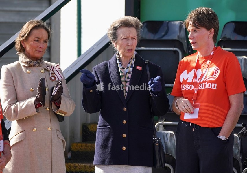 YORK, ENGLAND - SEPTEMBER 28: Princess Anne, Princess Royal speaks with Tanya Curry (R), Chief Executive of the Motor Neurone Disease (MND) Association during the 7 in 7: The Grand Finale at the University of York Athletics Track on September 28, 2026 in York, England. Sir Kevin Sinfield is running…