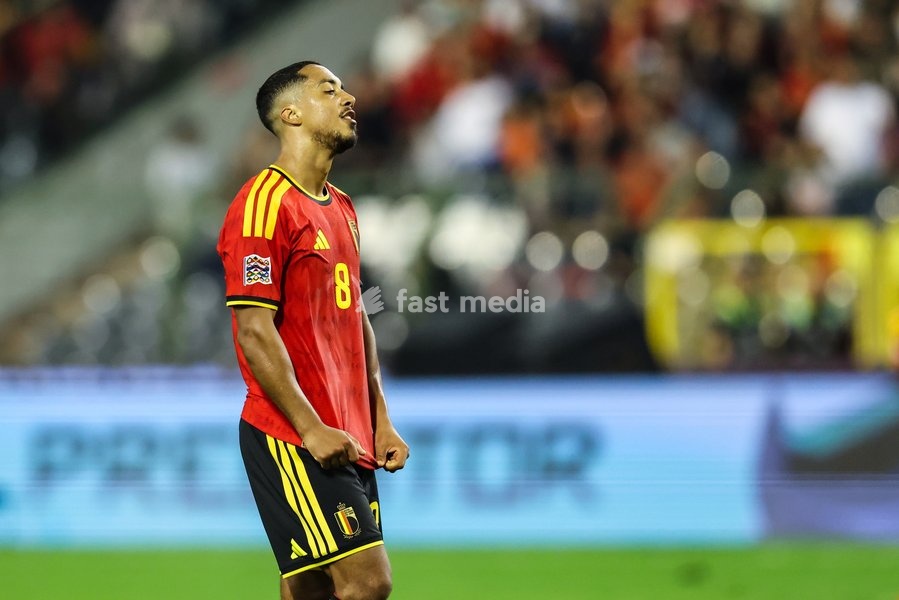 Belgium's Youri Tielemans looks dejected during a soccer game between Belgian national team Red Devils and France, on Monday 28 September 2026 in Brussels, the second game of the UEFA Nations League group stage