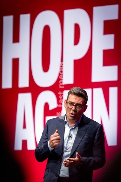Prime Minister and Labour Party Leader Andy Burnham delivers his first leader’s speech at the Labour Party Conference at the ACC Liverpool, Liverpool, UK, on 29 September 2026. Burnham set out his government’s plans on social care, pensions, public ownership of utilities, electoral reform and the…