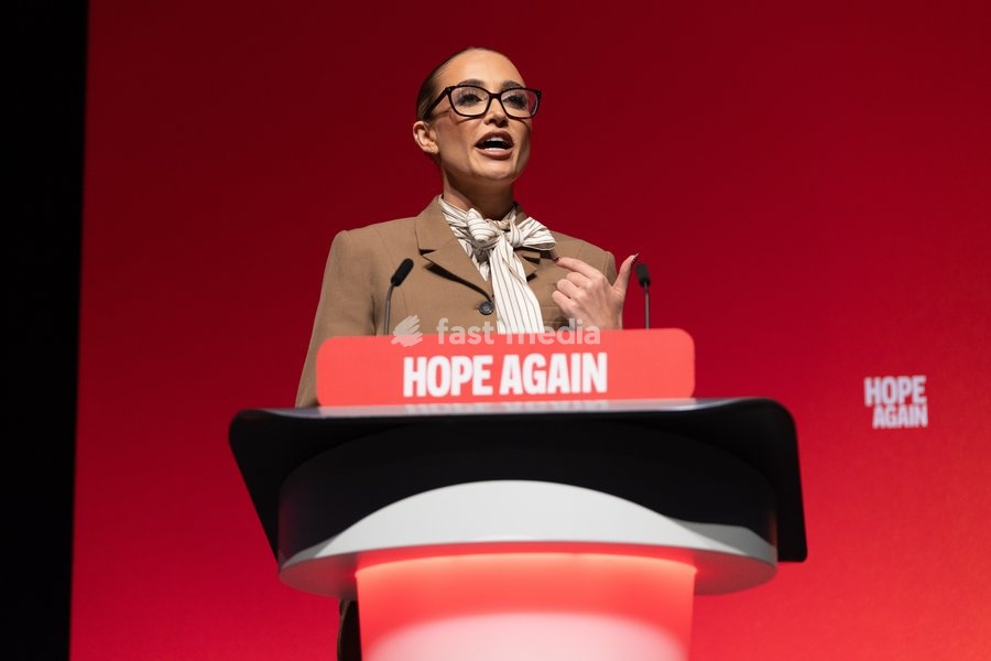 Georgia Harrison speaks on the final day of the annual Labour Party conference in Liverpool, UK on 30 September 2026