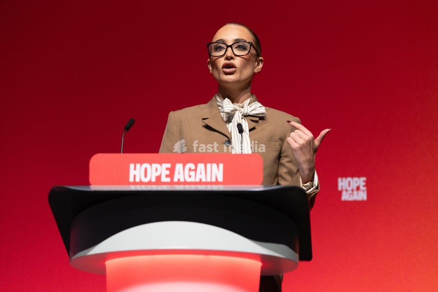 Georgia Harrison speaks on the final day of the annual Labour Party conference in Liverpool, UK on 30 September 2026