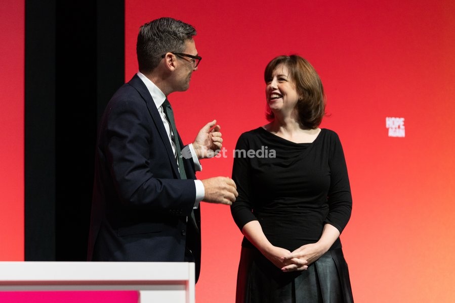 Prime Minister Andy Burnham and Education Secretary Lucy Powell on stage at the end of the Labour Party Conference at the ACC Liverpool. Picture date: Wednesday September 30, 2026
