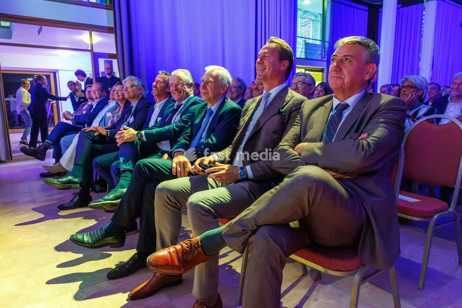 Flemish Minister for Agriculture and Environment Jo Brouns and N-VA's Jan Jambon pictured during the oath taking ceremony as acting governor of West Flanders, on Wednesday 30 September 2026, in Brugge