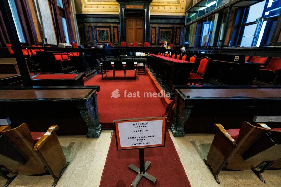 Press and lawyers only sign pictured at the Brussels justice palace assize court room the press at work in Belgium, Thursday 1 October 2026