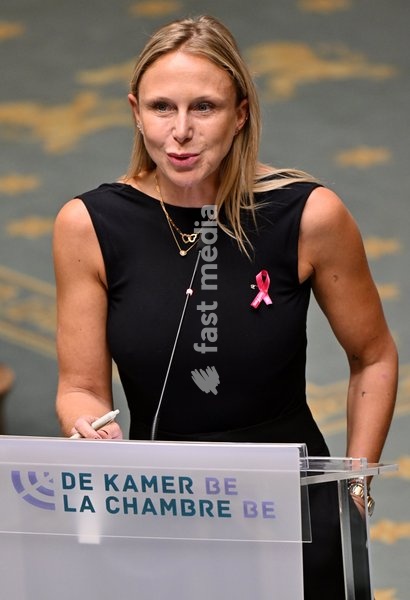 MR's Julie Taton pictured during a plenary session of the Chamber at the federal parliament in Brussels., Thursday 1 October 2026. This is the 'rentree' session after the summer break