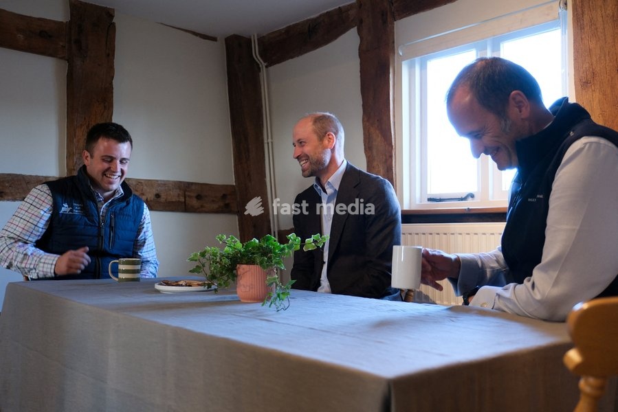 Britain's Prince William meets Harry Davies, the incoming tenant of the Duchy of Cornwall's first regenerative Farm Business Tenancy, during a visit to examine the role of regenerative farming in climate resilience in Hereford, Britain, October 1, 2026