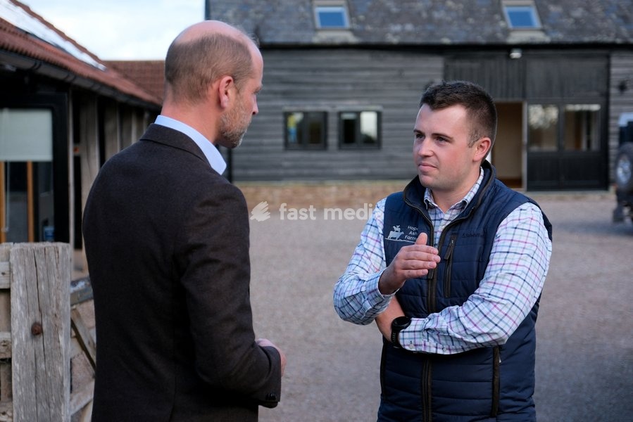 Britain's Prince William meets Harry Davies, the incoming tenant of the Duchy of Cornwall's first regenerative Farm Business Tenancy, during a visit to examine the role of regenerative farming in climate resilience in Hereford, Britain, October 1, 2026