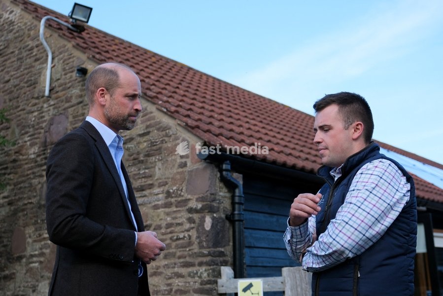 Britain's Prince William meets Harry Davies, the incoming tenant of the Duchy of Cornwall's first regenerative Farm Business Tenancy, during a visit to examine the role of regenerative farming in climate resilience in Hereford, Britain, October 1, 2026