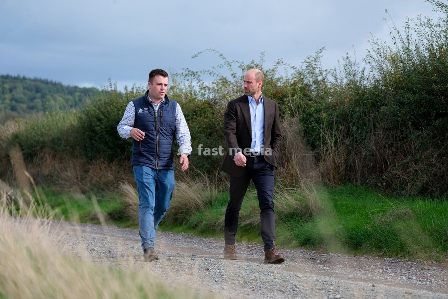 Britain's Prince William meets Harry Davies, the incoming tenant of the Duchy of Cornwall's first regenerative Farm Business Tenancy, during a visit to examine the role of regenerative farming in climate resilience in Hereford, Britain, October 1, 2026