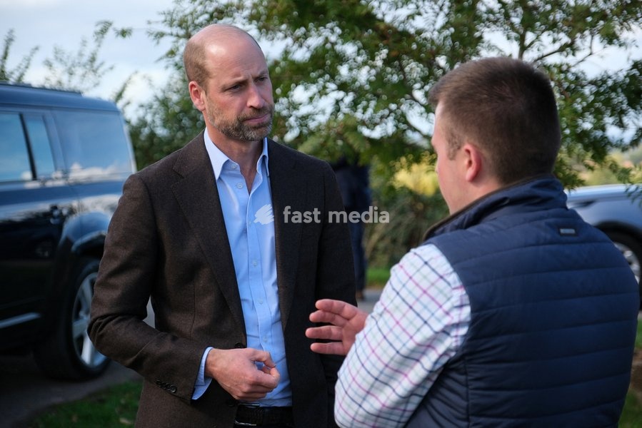 Britain's Prince William meets Harry Davies, the incoming tenant of the Duchy of Cornwall's first regenerative Farm Business Tenancy, during a visit to examine the role of regenerative farming in climate resilience in Hereford, Britain, October 1, 2026