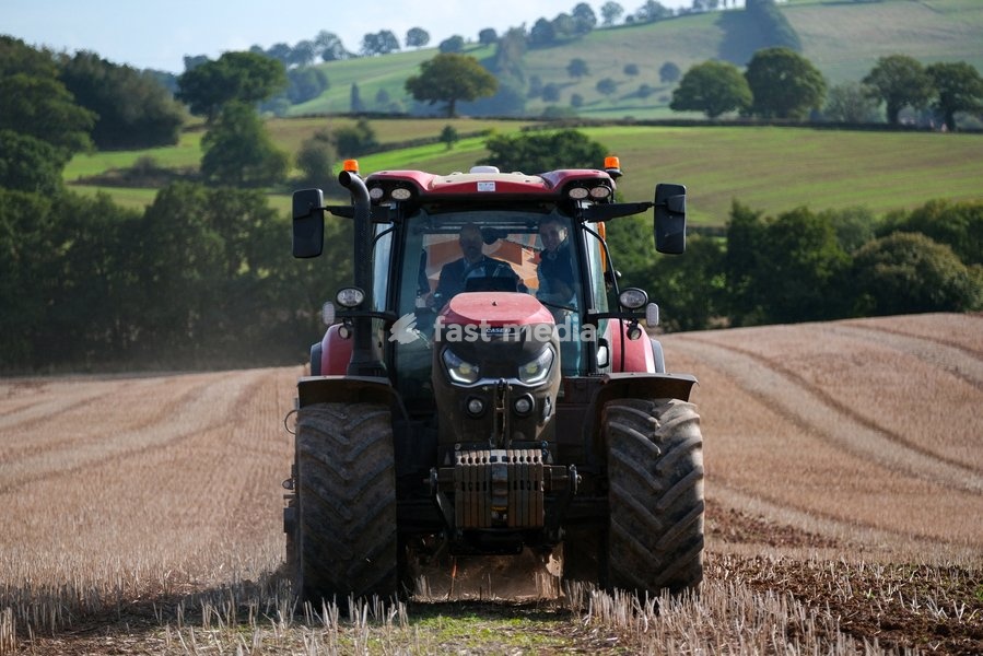 Britain's Prince William drives a farming vehicle with Harry Davies, the incoming tenant of the Duchy of Cornwall's first regenerative Farm Business Tenancy, during a visit to examine the role of regenerative farming in climate resilience in Hereford, Britain, October 1, 2026