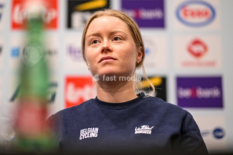 Belgian Margot Vanpachtenbeke is pictured during a press conference ahead of the cycling European Championships, in Ljubljana, Slovenia, Friday 2 October 2026. The UEC road championships are taking place from 03 to 07 October