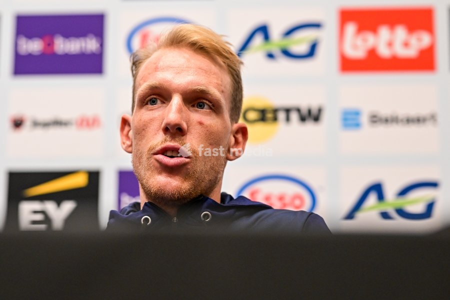 Belgian Sander De Pestel is pictured during a press conference ahead of the cycling European Championships, in Ljubljana, Slovenia, Friday 2 October 2026. The UEC road championships are taking place from 03 to 07 October