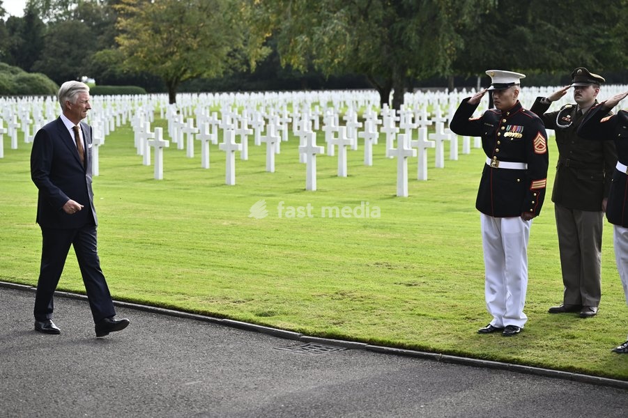 King Philippe - Filip of Belgium pictured during a royal visit to the World War II Commemoration at the American Military Cemetery in Henri-Chapelle, Plombieres, on Friday 2 October 2026. The ceremony pays tribute to the American veterans in attendance and to their fallen comrades-in-arms. It…