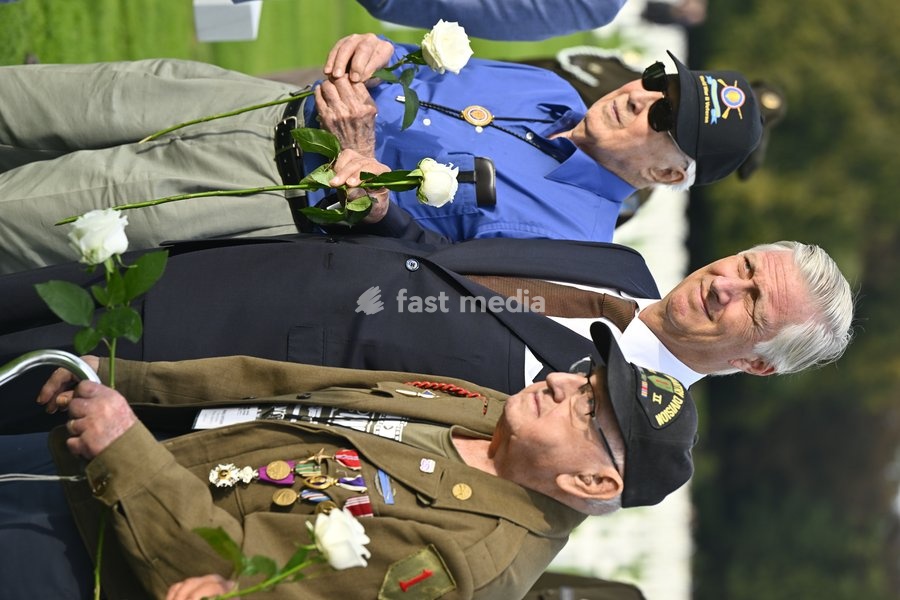 King Philippe - Filip of Belgium is pictured with war veterans during a royal visit to the World War II Commemoration at the American Military Cemetery in Henri-Chapelle, Plombieres, on Friday 2 October 2026. The ceremony pays tribute to the American veterans in attendance and to their fallen…