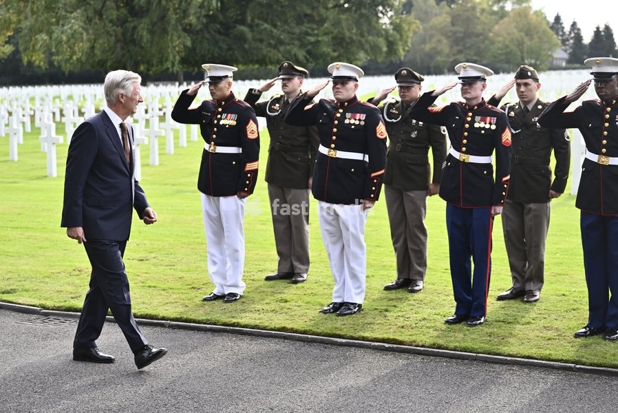 King Philippe - Filip of Belgium is pictured during a royal visit to the World War II Commemoration at the American Military Cemetery in Henri-Chapelle, Plombieres, on Friday 2 October 2026. The ceremony pays tribute to the American veterans in attendance and to their fallen comrades-in-arms. It…