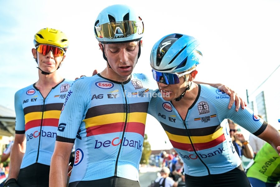 Belgian Niels Driesen and Belgian Viktor Soenens are pictured after the Men U23 Road Race race (141,8km) at the cycling UEC Road European Championships, in Ljubljana, Slovenia Friday 2 October 2026. The UEC Road European Championships are taking place from 02 to 07 October in Ljubljana, Slovenia