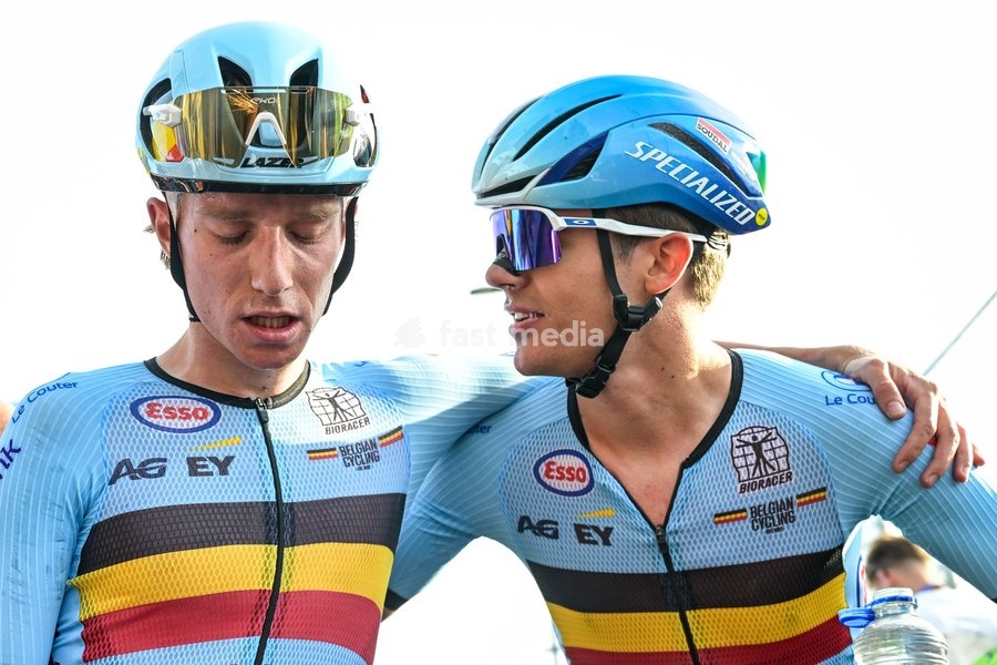 Belgian Niels Driesen and Belgian Viktor Soenens are pictured after the Men U23 Road Race race (141,8km) at the cycling UEC Road European Championships, in Ljubljana, Slovenia Friday 2 October 2026. The UEC Road European Championships are taking place from 02 to 07 October in Ljubljana, Slovenia