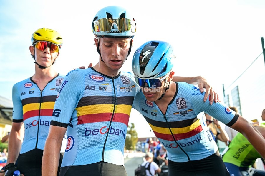 Belgian Niels Driesen and Belgian Viktor Soenens are pictured after the Men U23 Road Race race (141,8km) at the cycling UEC Road European Championships, in Ljubljana, Slovenia Friday 2 October 2026. The UEC Road European Championships are taking place from 02 to 07 October in Ljubljana, Slovenia