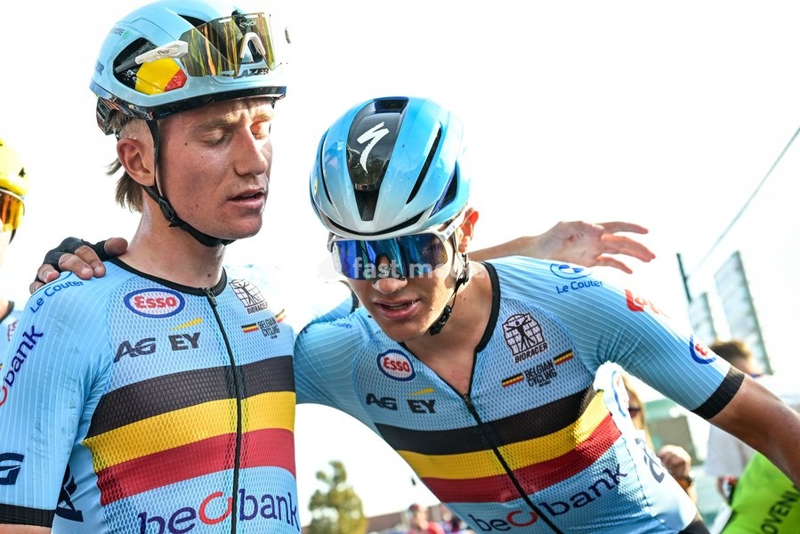 Belgian Niels Driesen and Belgian Viktor Soenens are pictured after the Men U23 Road Race race (141,8km) at the cycling UEC Road European Championships, in Ljubljana, Slovenia Friday 2 October 2026. The UEC Road European Championships are taking place from 02 to 07 October in Ljubljana, Slovenia