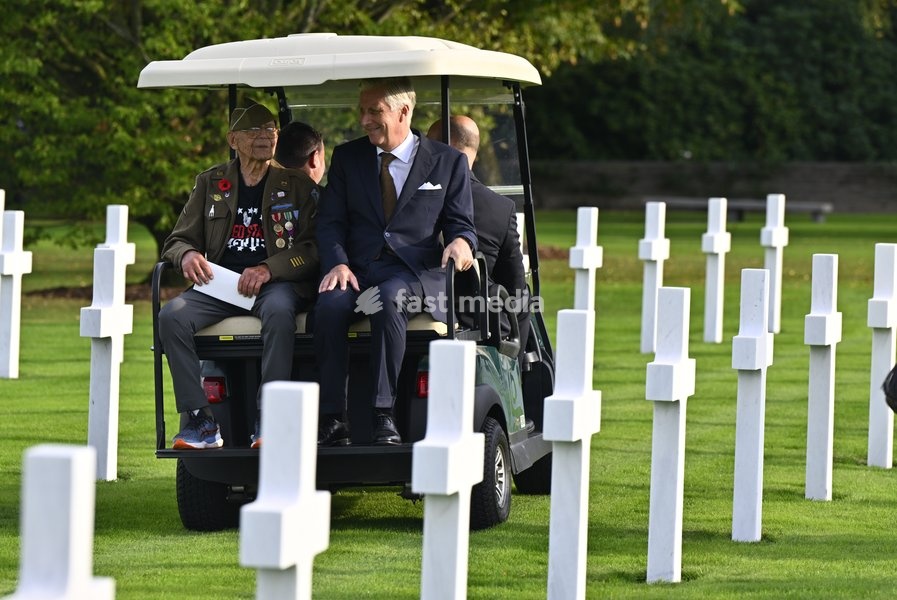 King Philippe - Filip of Belgium pictured with war veterans during a royal visit to the World War II Commemoration at the American Military Cemetery in Henri-Chapelle, Plombieres, on Friday 2 October 2026. The ceremony pays tribute to the American veterans in attendance and to their fallen…