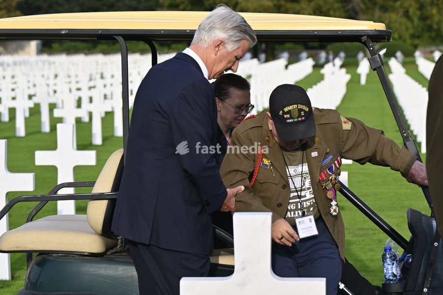 King Philippe - Filip of Belgium pictured with war veterans during a royal visit to the World War II Commemoration at the American Military Cemetery in Henri-Chapelle, Plombieres, on Friday 2 October 2026. The ceremony pays tribute to the American veterans in attendance and to their fallen…