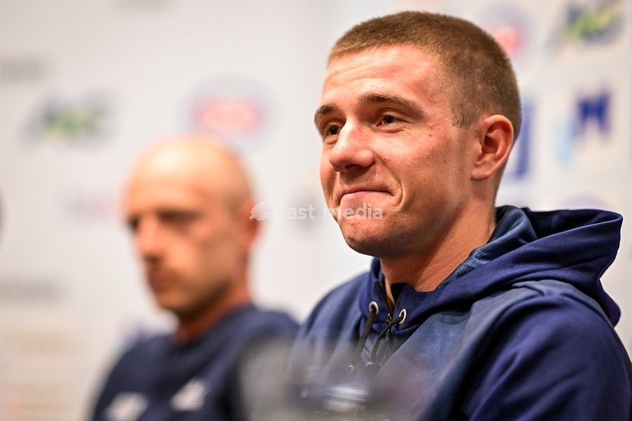 Belgian Remco Evenepoel is pictured during a press conference ahead of the cycling European Championships, in Ljubljana, Slovenia, Friday 2 October 2026. The UEC road championships are taking place from 03 to 07 October