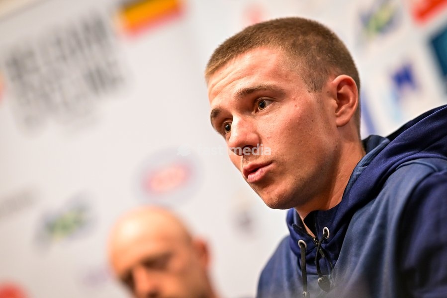 Belgian Remco Evenepoel is pictured during a press conference ahead of the cycling European Championships, in Ljubljana, Slovenia, Friday 2 October 2026. The UEC road championships are taking place from 03 to 07 October
