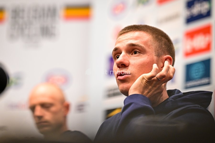 Belgian Remco Evenepoel is pictured during a press conference ahead of the cycling European Championships, in Ljubljana, Slovenia, Friday 2 October 2026. The UEC road championships are taking place from 03 to 07 October