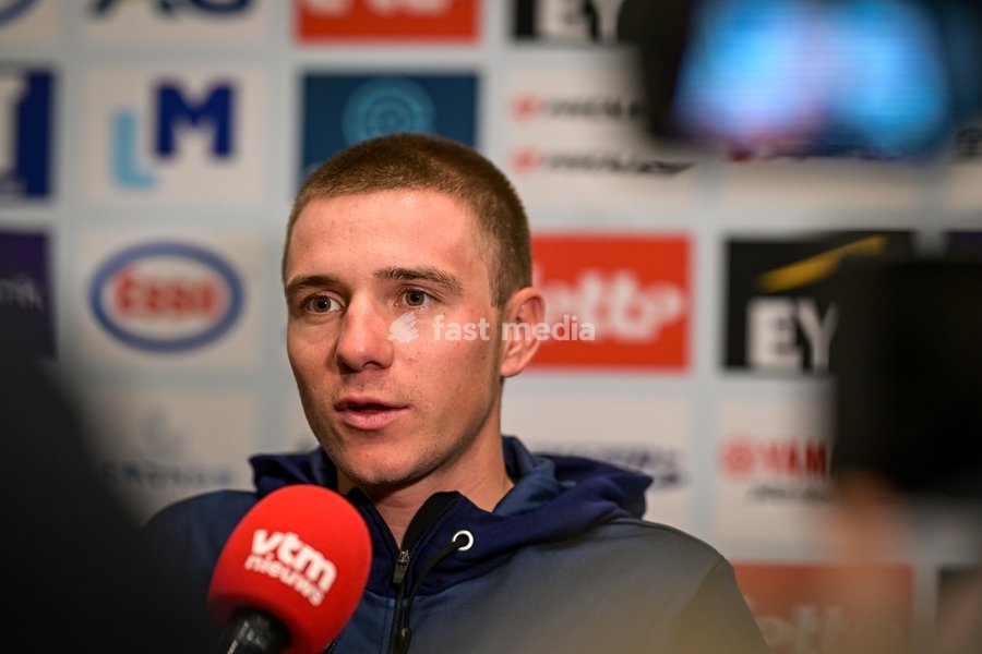 Belgian Remco Evenepoel is pictured during a press conference ahead of the cycling European Championships, in Ljubljana, Slovenia, Friday 2 October 2026. The UEC road championships are taking place from 03 to 07 October