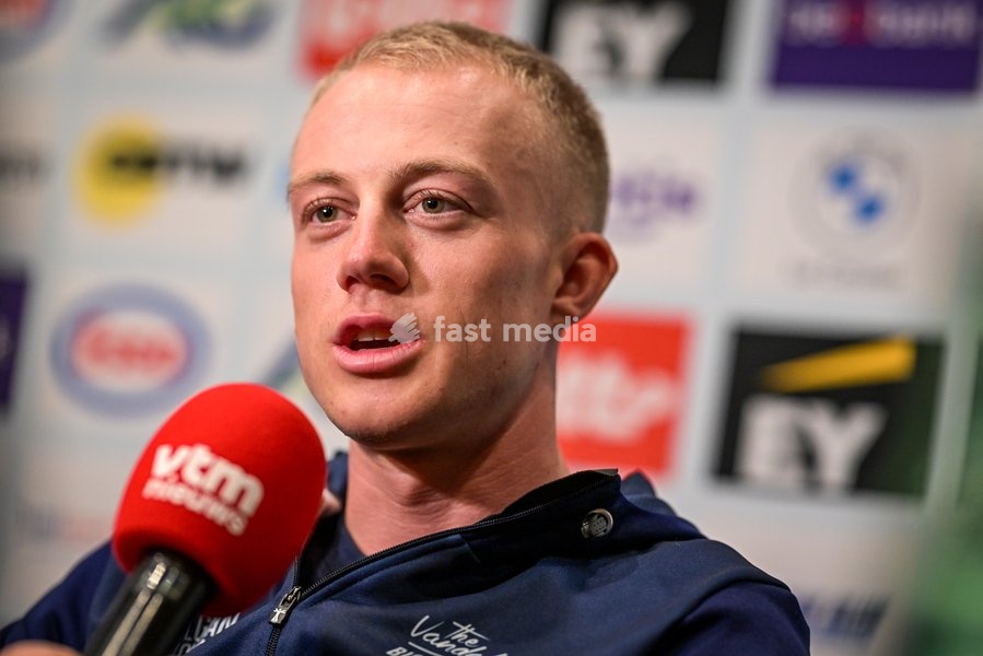 Belgian Maxim Van Gils is pictured during a press conference ahead of the cycling European Championships, in Ljubljana, Slovenia, Friday 2 October 2026. The UEC road championships are taking place from 03 to 07 October