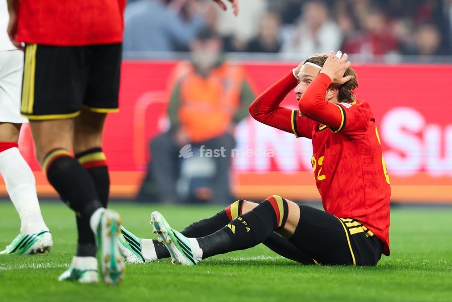 Belgium's Mika Godts pictured during a soccer game between Belgian national team Red Devils and Turkey, on Friday 2 October 2026 in Liege, the third game of the UEFA Nations League group stage