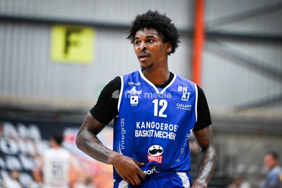 Mechelen's Jalen Hampton pictured during a basketball match between Limburg United and Kangoeroes Mechelen, Friday 2 October 2026, in Hasselt, on the first game in Belgium of the 'BNXT League' Belgian/ Dutch first division basket championship 2026-2027