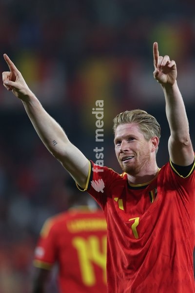 Belgium's Kevin De Bruyne celebrates after scoring during pictured during a soccer game between Belgian national team Red Devils and Turkey, on Friday 2 October 2026 in Liege, the third game of the UEFA Nations League group stage