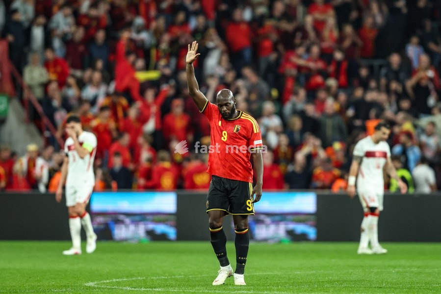 Belgium's Romelu Lukaku celebrates after scoring during a soccer game between Belgian national team Red Devils and Turkey, on Friday 2 October 2026 in Liege, the third game of the UEFA Nations League group stage