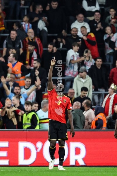 Belgium's Romelu Lukaku celebrates after scoring during a soccer game between Belgian national team Red Devils and Turkey, on Friday 2 October 2026 in Liege, the third game of the UEFA Nations League group stage