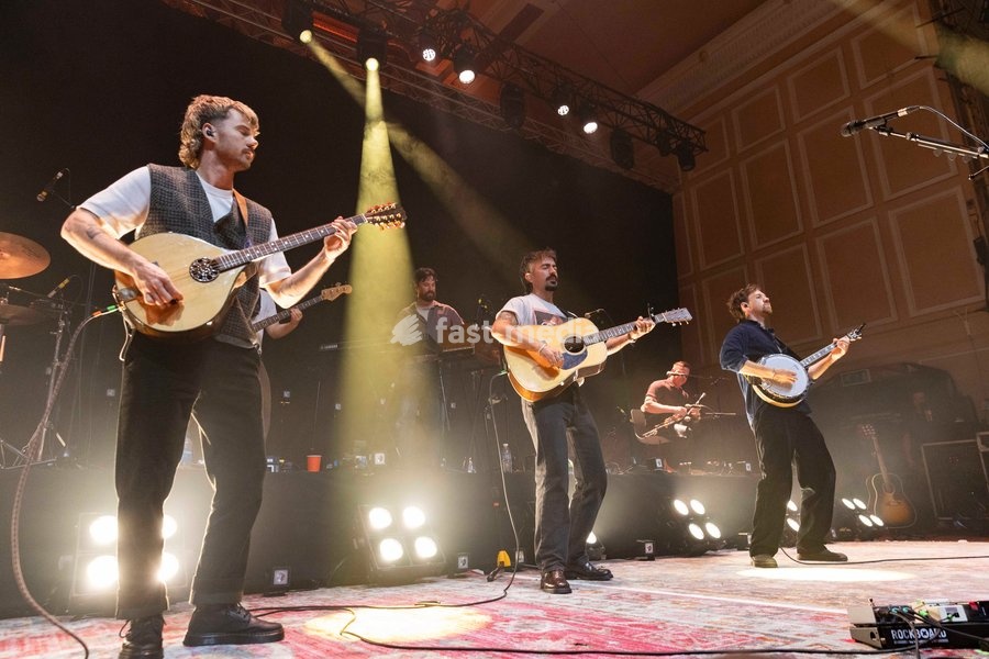 Ross McNerney, Robbie Cunningham and Oisin McCaffrey of Amble, performs live, at O2 City Hall, Newcastle, UK, on 2 October 2026