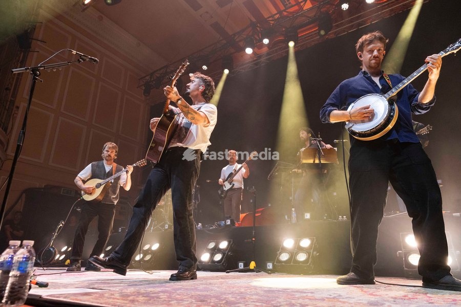 Ross McNerney, Robbie Cunningham and Oisin McCaffrey of Amble, performs live, at O2 City Hall, Newcastle, UK, on 2 October 2026